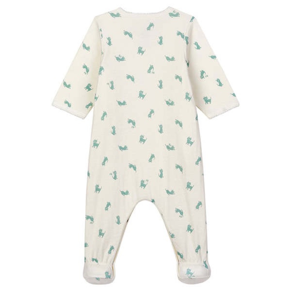 Petit Bateau Bodypyjama Cotton Baby Pyjama Footie 9M - Green Cat Print - Picture 5 of 11